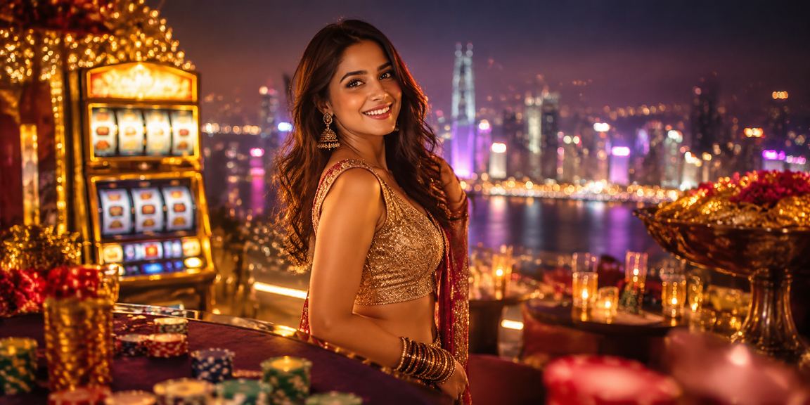 Mumbai Bandra night market with slot game banner